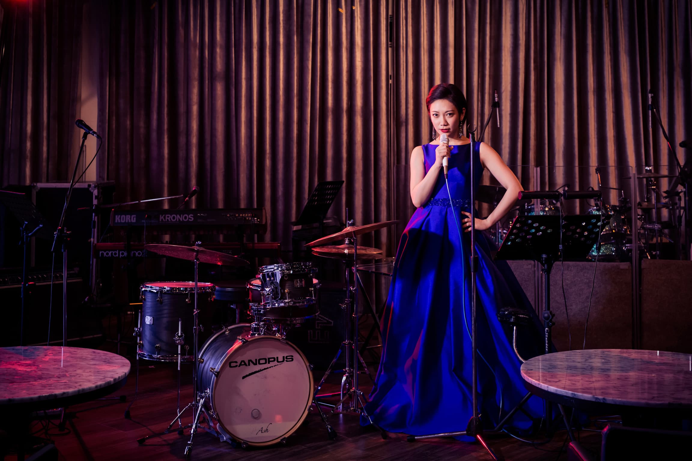 Jazz performance in blue dress